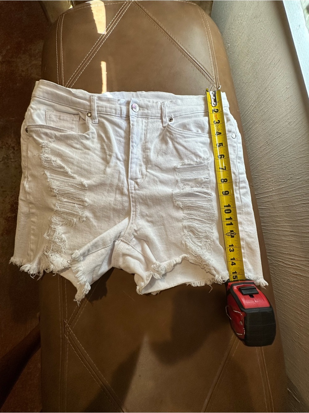 VENUS White High-Rise Ripped Denim Shorts